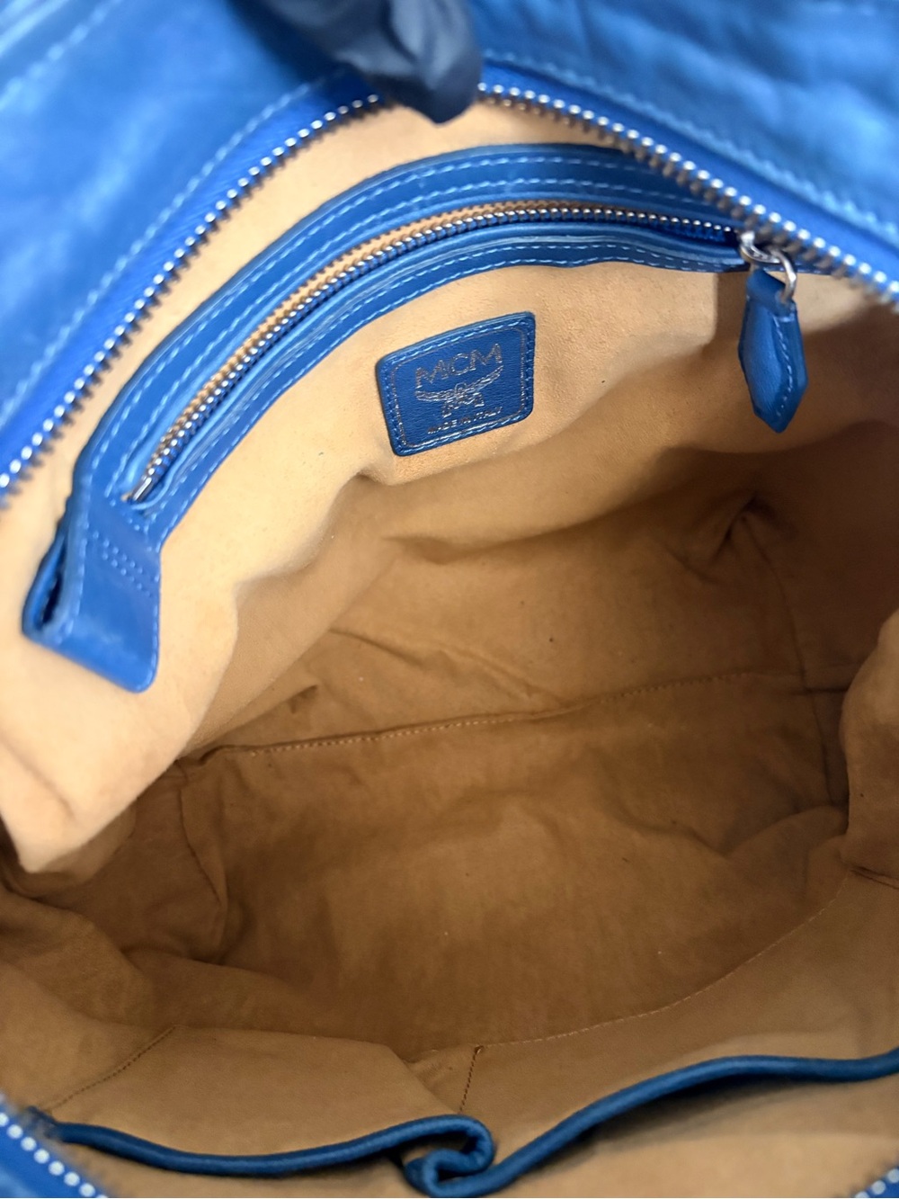 MCM Navy Blue Leather Shoulder Bag with Chain Straps - Picture 11 of 16